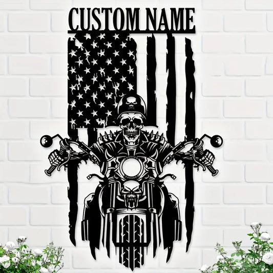 Custom Motorcycle US Flag Metal Sign