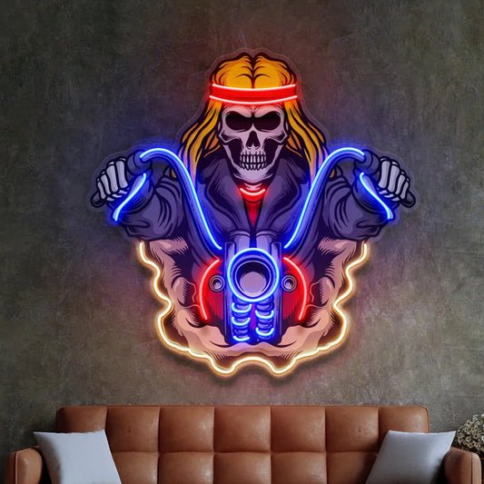 Skull Biker LED Neon Sign