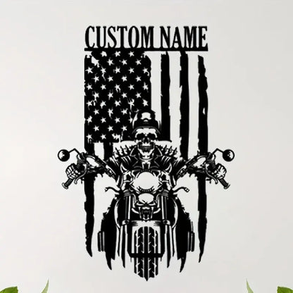 Custom Motorcycle US Flag Metal Sign