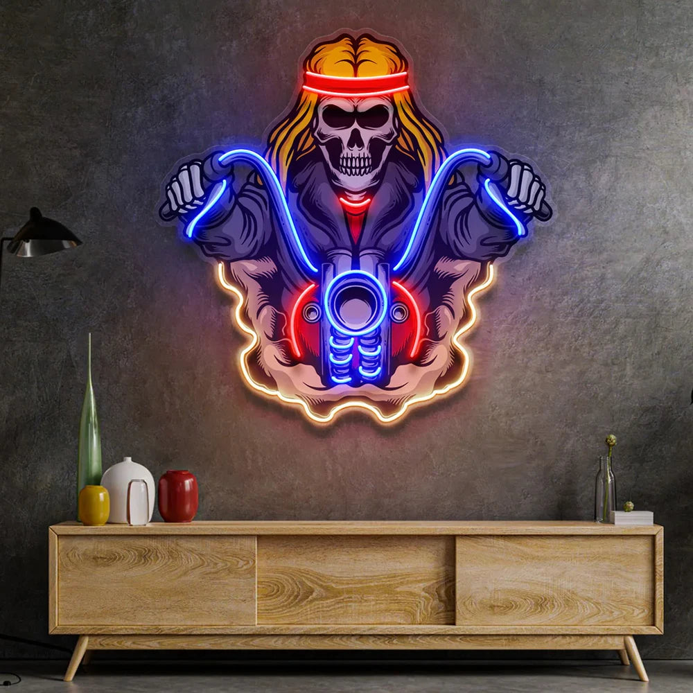Skull Biker LED Neon Sign
