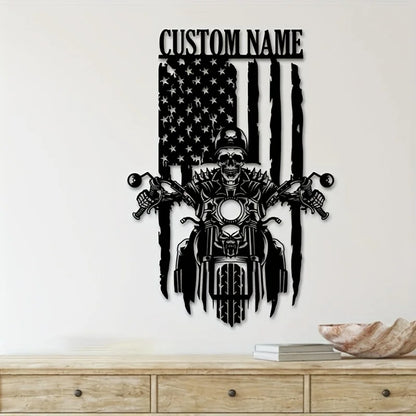 Custom Motorcycle US Flag Metal Sign