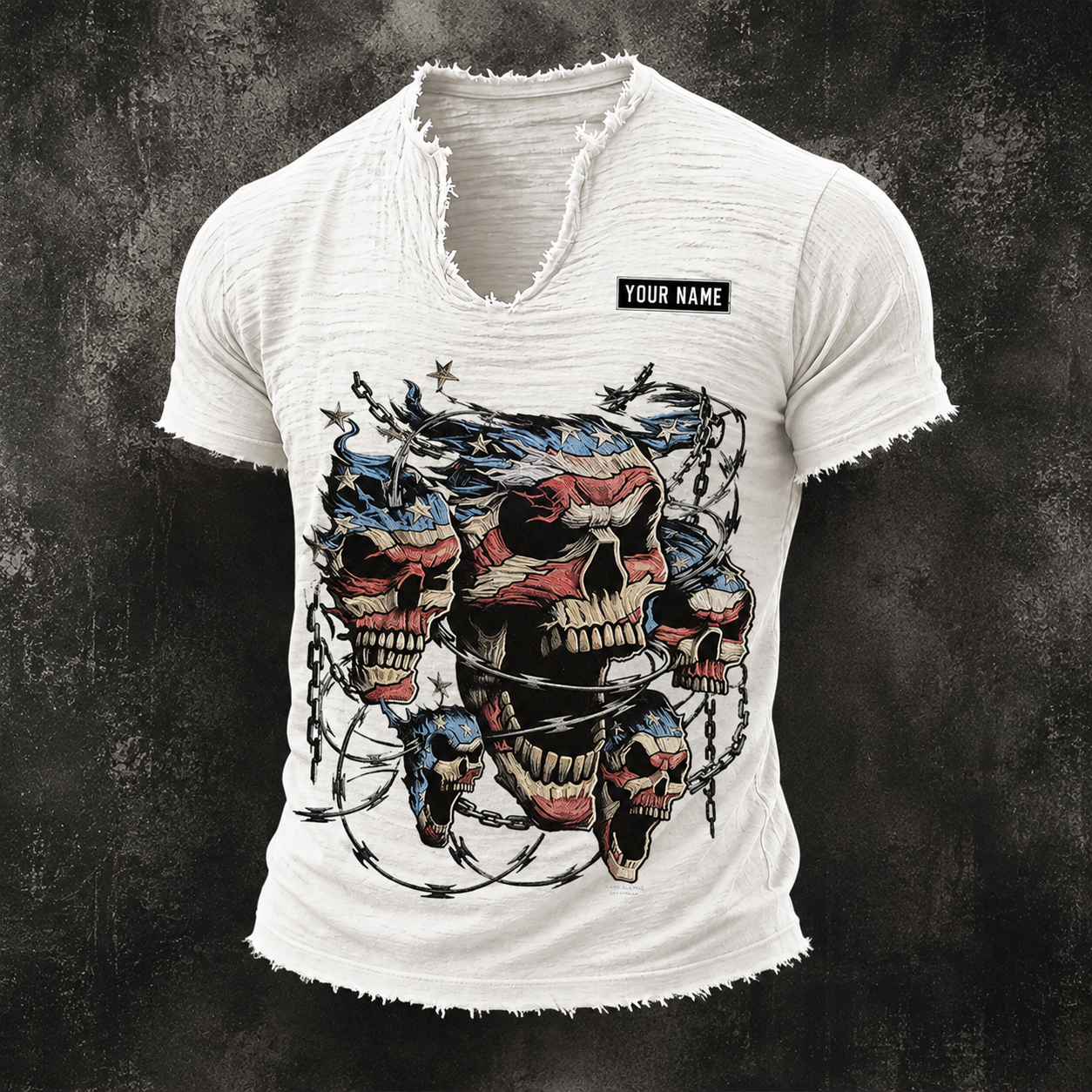 American Skull Men’s Vintage Biker Frayed Tee ABGTT01