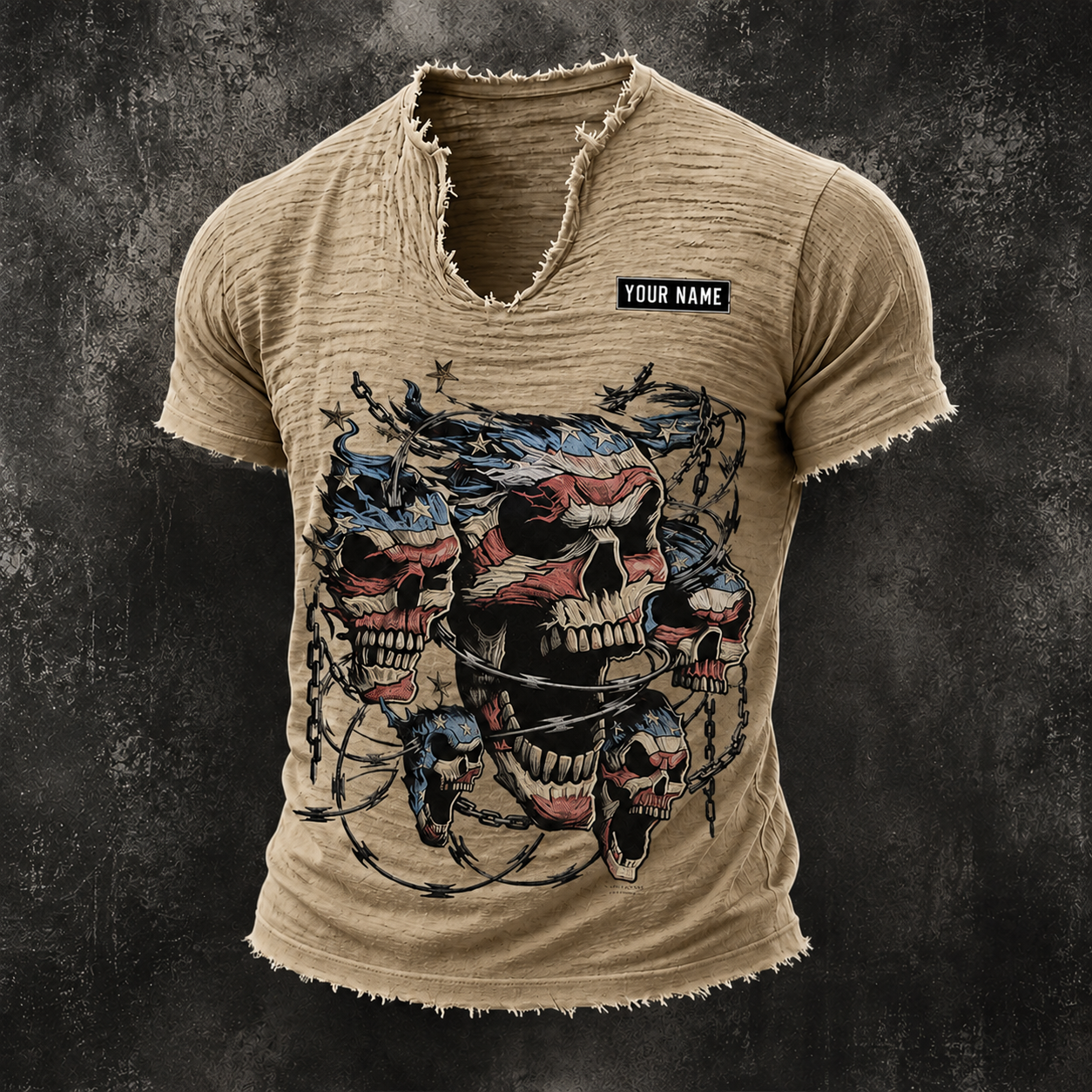 American Skull Men’s Vintage Biker Frayed Tee ABGTT01