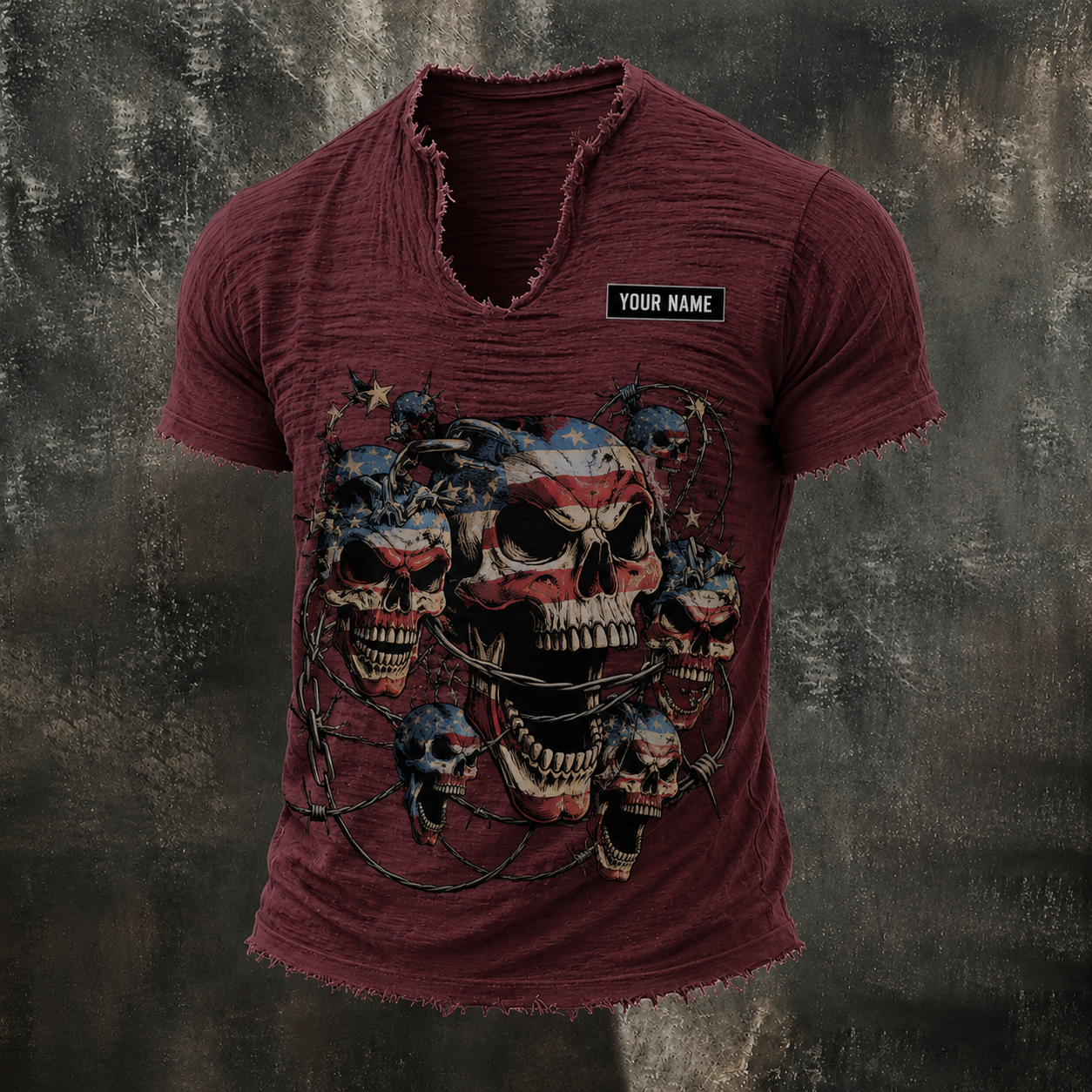 American Skull Men’s Vintage Biker Frayed Tee ABGTT01