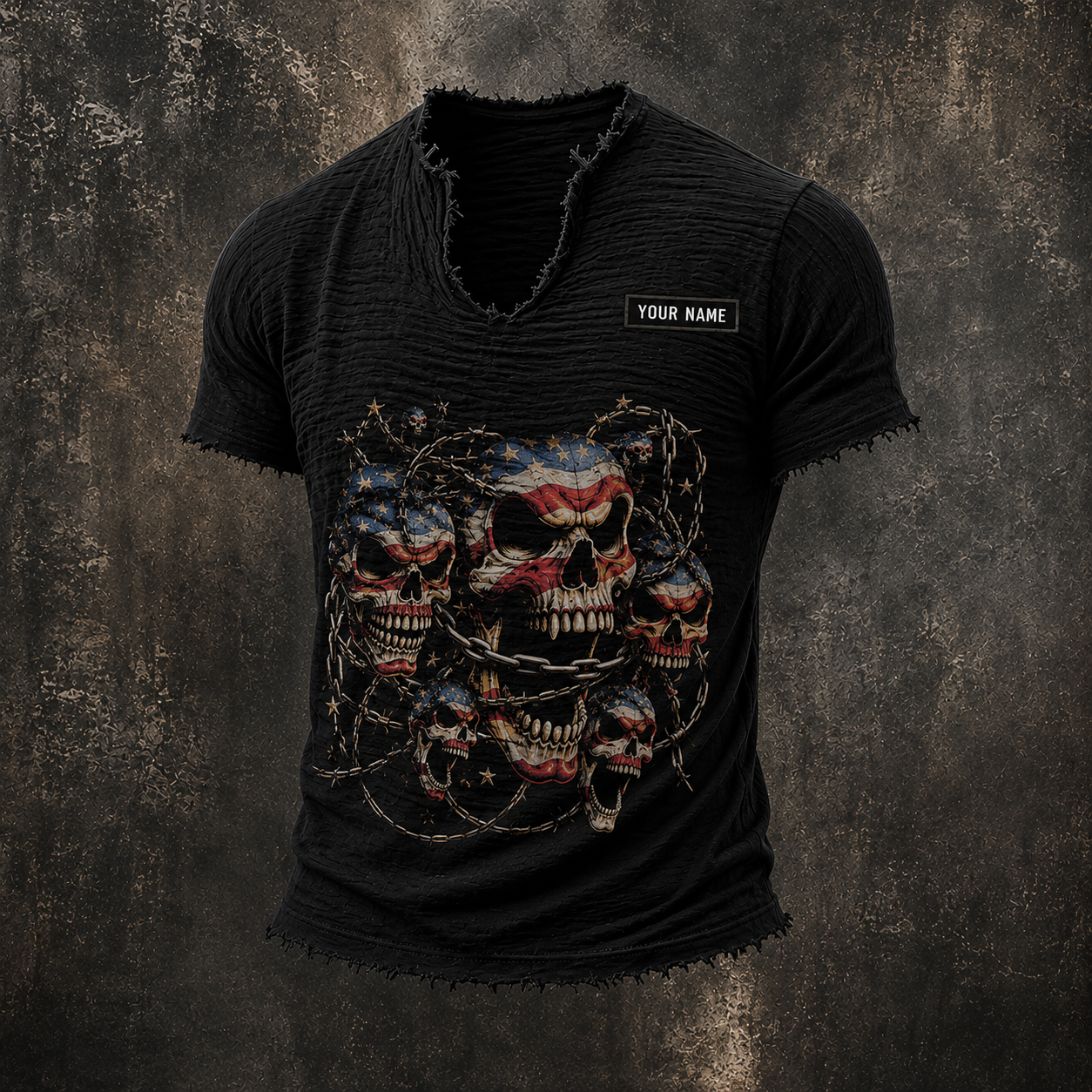 American Skull Men’s Vintage Biker Frayed Tee ABGTT01