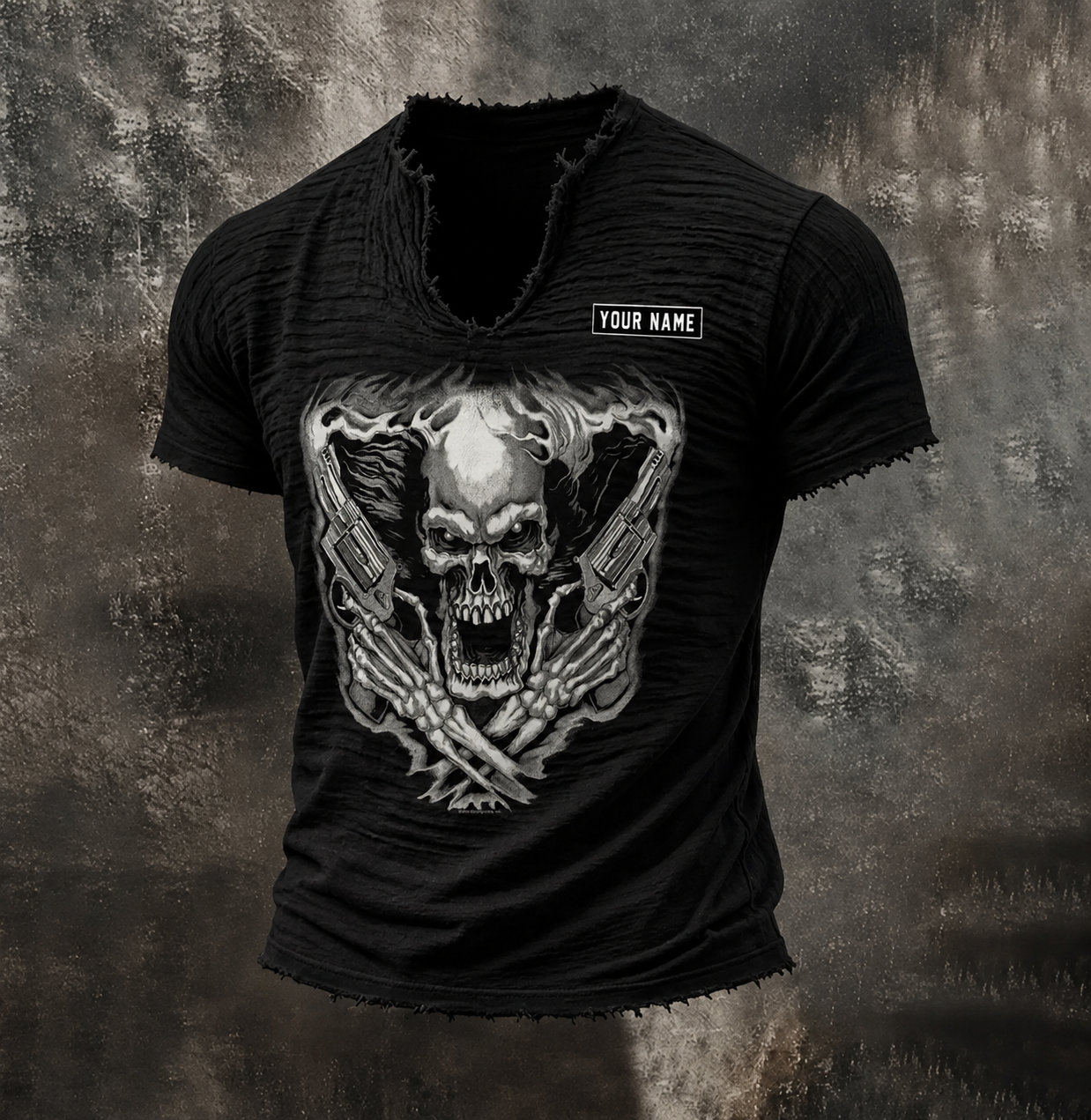 Skull Men’s Vintage Biker Frayed Tee ABGTT02