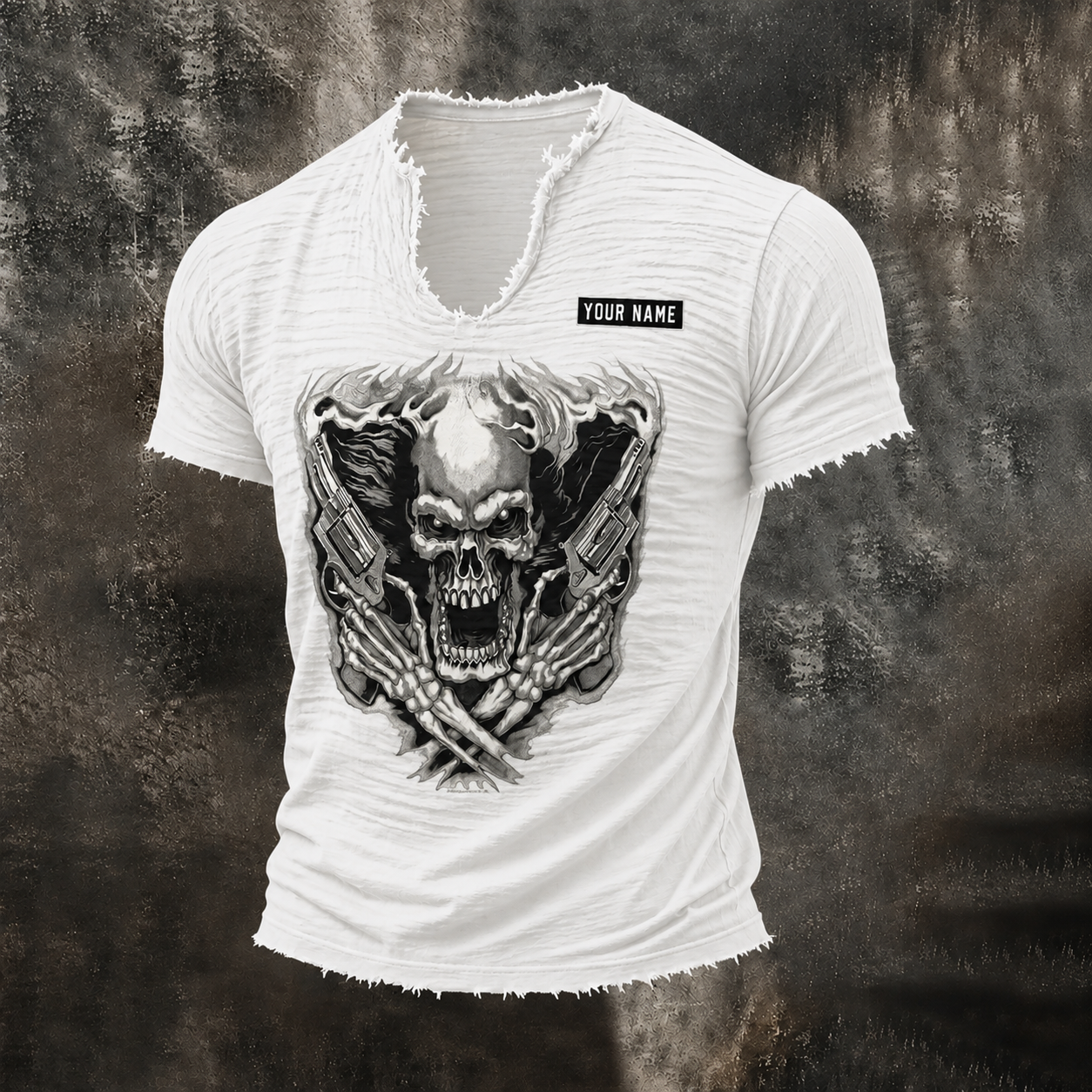 Skull Men’s Vintage Biker Frayed Tee ABGTT02