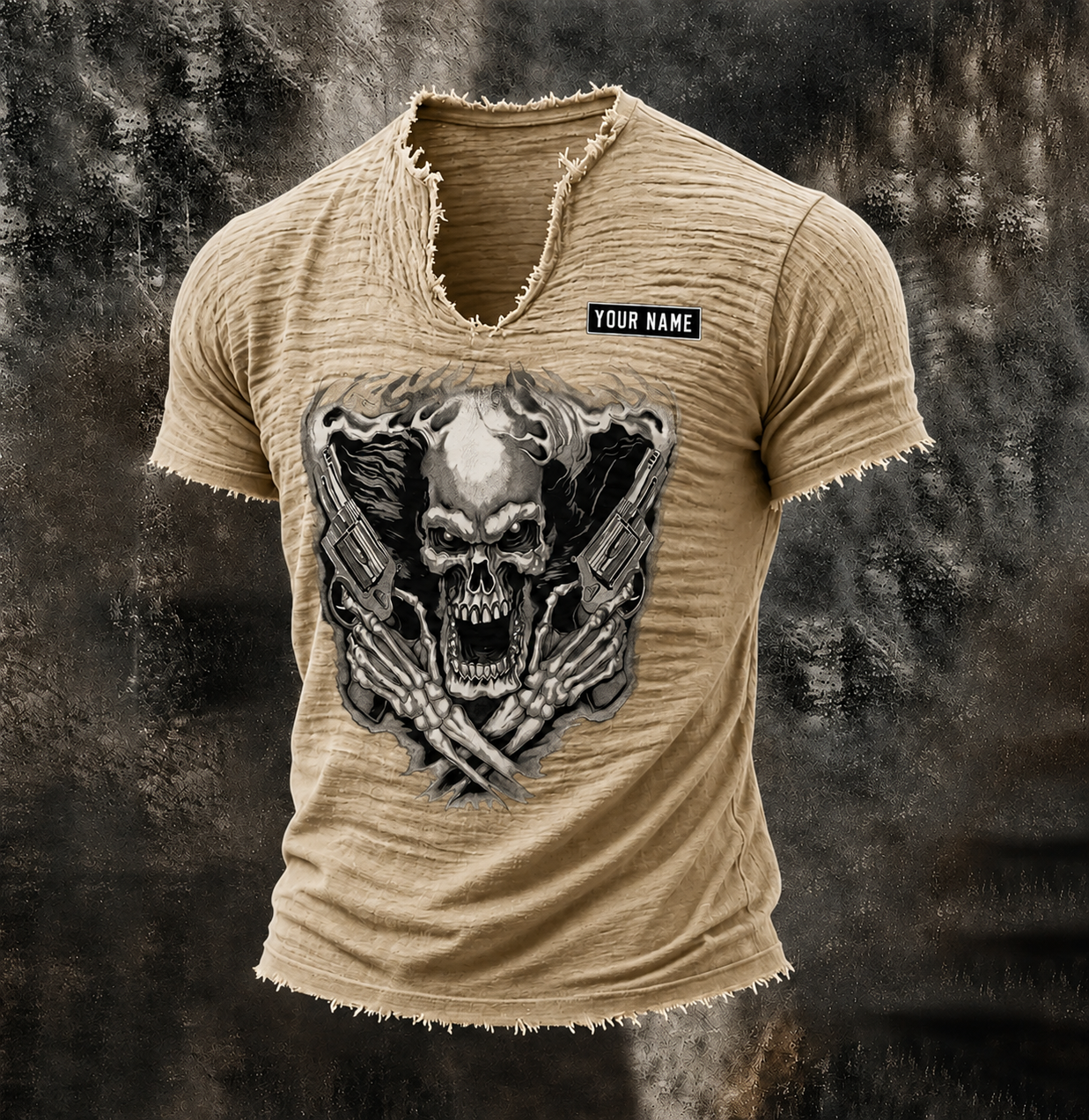 Skull Men’s Vintage Biker Frayed Tee ABGTT02