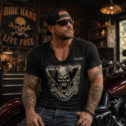 Skull Men’s Vintage Biker Frayed Tee ABGTT02
