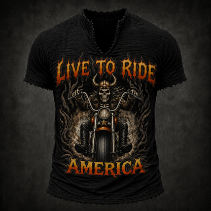 Live to Ride Men’s Vintage Biker Frayed Tee ABGTT03