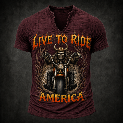 Live to Ride Men’s Vintage Biker Frayed Tee ABGTT03