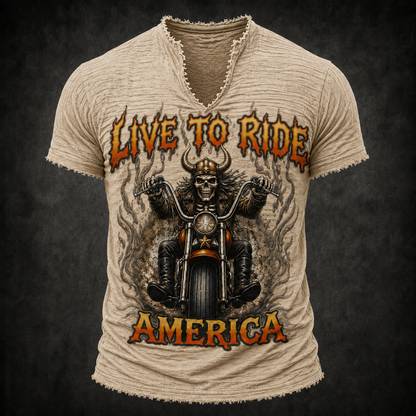 Live to Ride Men’s Vintage Biker Frayed Tee ABGTT03