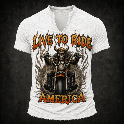 Live to Ride Men’s Vintage Biker Frayed Tee ABGTT03
