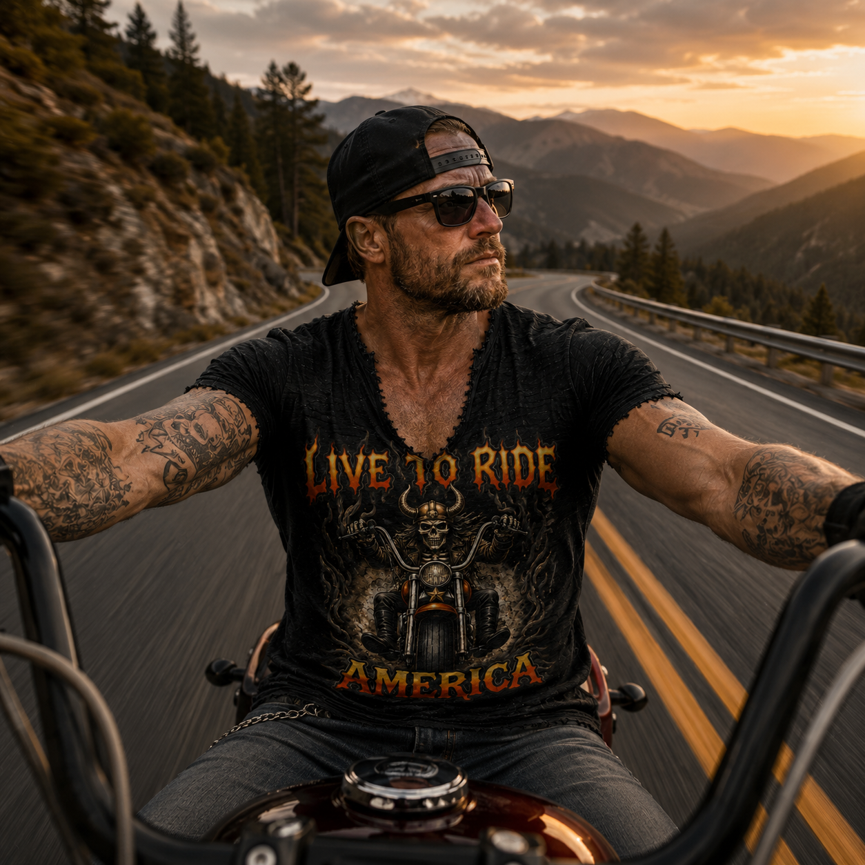 Live to Ride Men’s Vintage Biker Frayed Tee ABGTT03