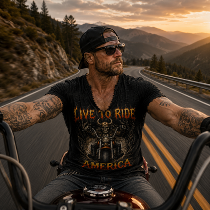 Live to Ride Men’s Vintage Biker Frayed Tee ABGTT03