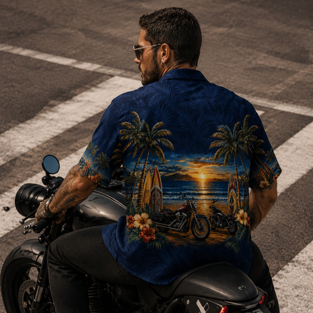 Tropical Biker Sunset Hawaiian Shirt TT02