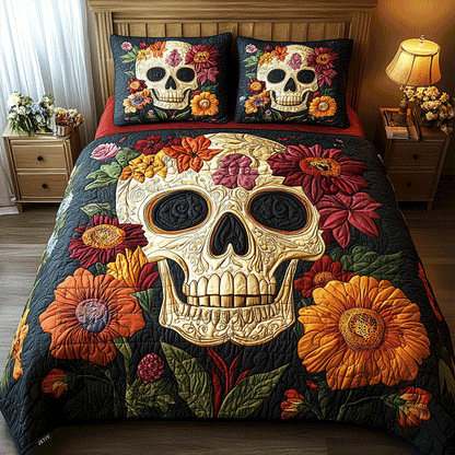 Floral Skull Charm Quilted Bedding Set EM02