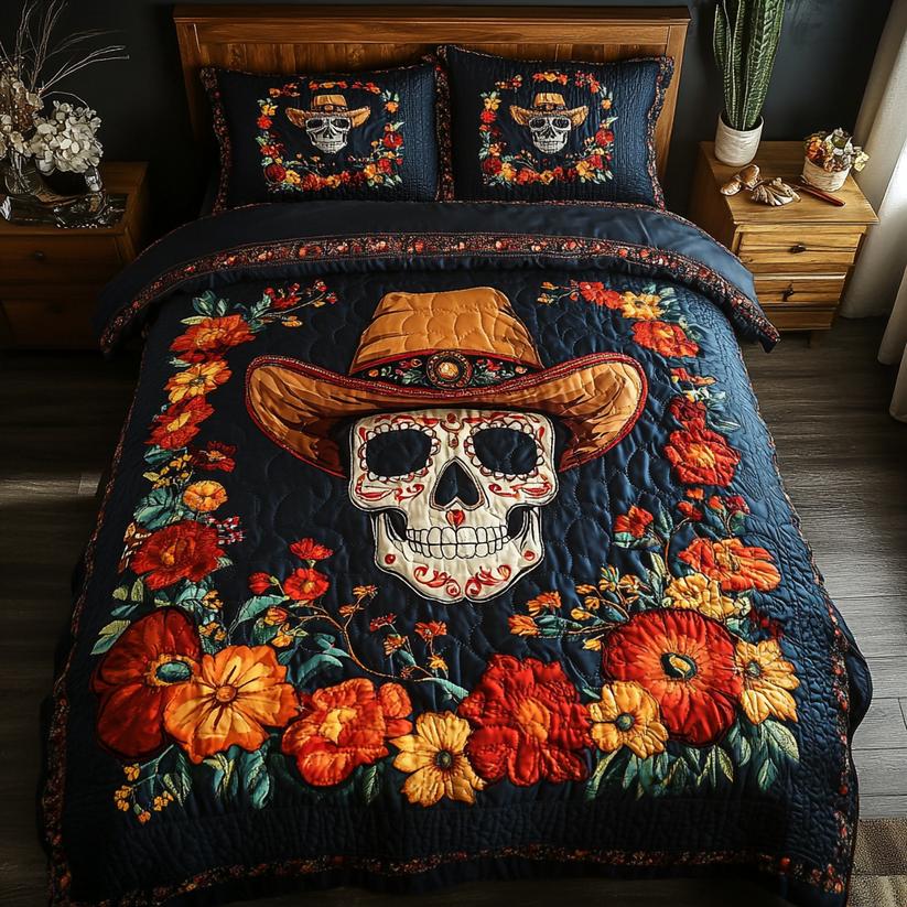 Colorful Cowboy Skull Quilted Bedding Set EM04