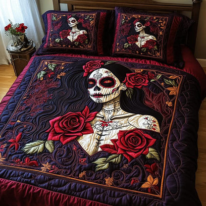 Skull And Blooms Quilted Bedding Set EM08