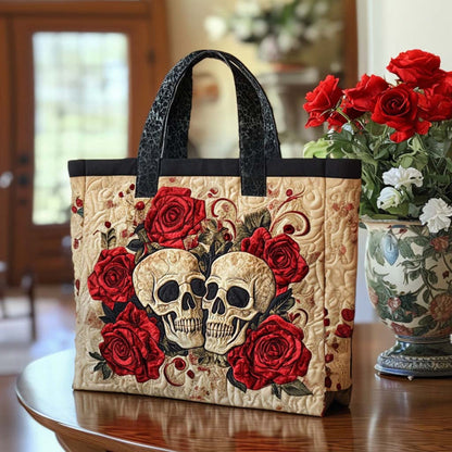 Rose Skull Quilted Tote Bag EM05