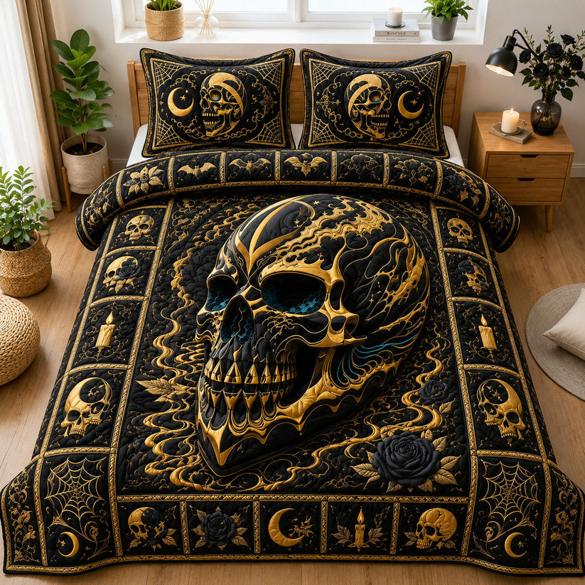 Dark Elegance Skull Quilted Bedding Set LD07