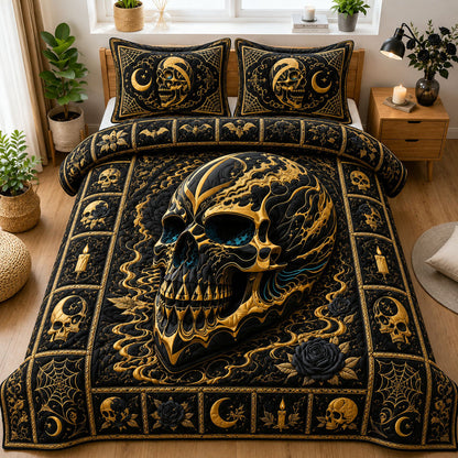 Dark Elegance Skull Quilted Bedding Set LD07