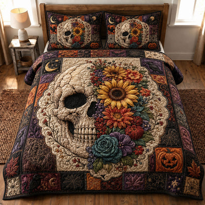 Gothic Floral Skull Quilted Bedding Set LD09
