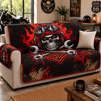 Ride Free Skull & Flame Quilted Seat Sofa LD04