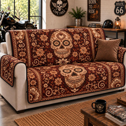 Rustic Floral Skull Print Quilted Seat Sofa LD05