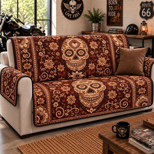 Rustic Floral Skull Print Quilted Seat Sofa LD05