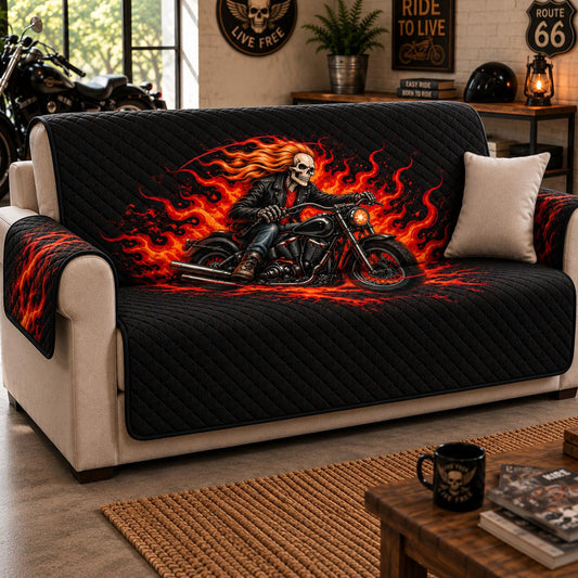 Flaming Skeleton Biker Quilted Seat Sofa LD06