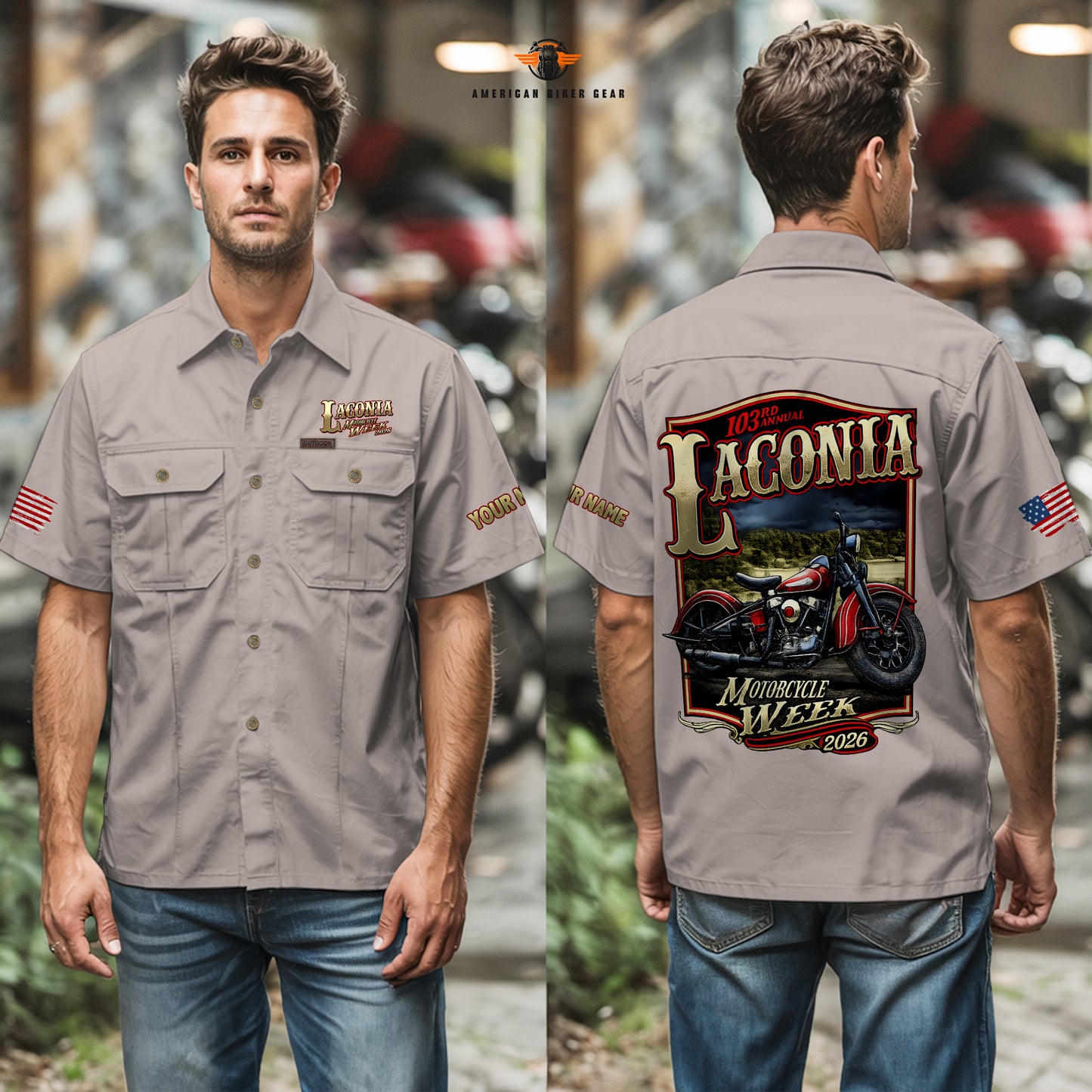 Laconia Biker Personalized Men’s Short Sleeve Cargo Shirt LV11