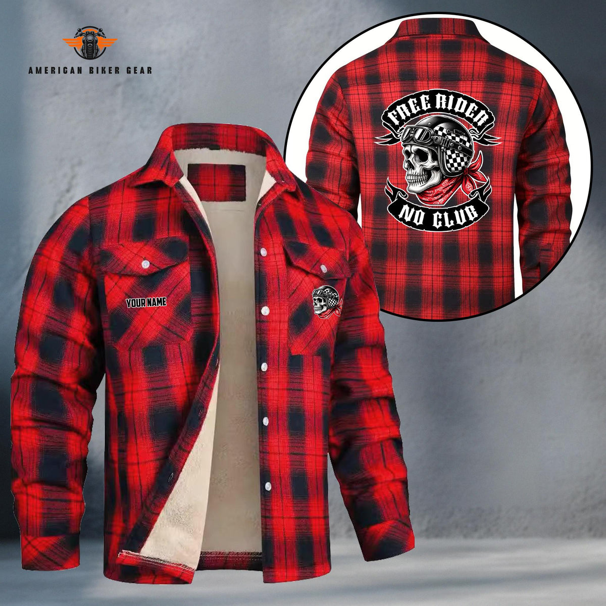Free Rider No Club Skull Biker Personalized Fleece Flannel Plaid Jacket LV17