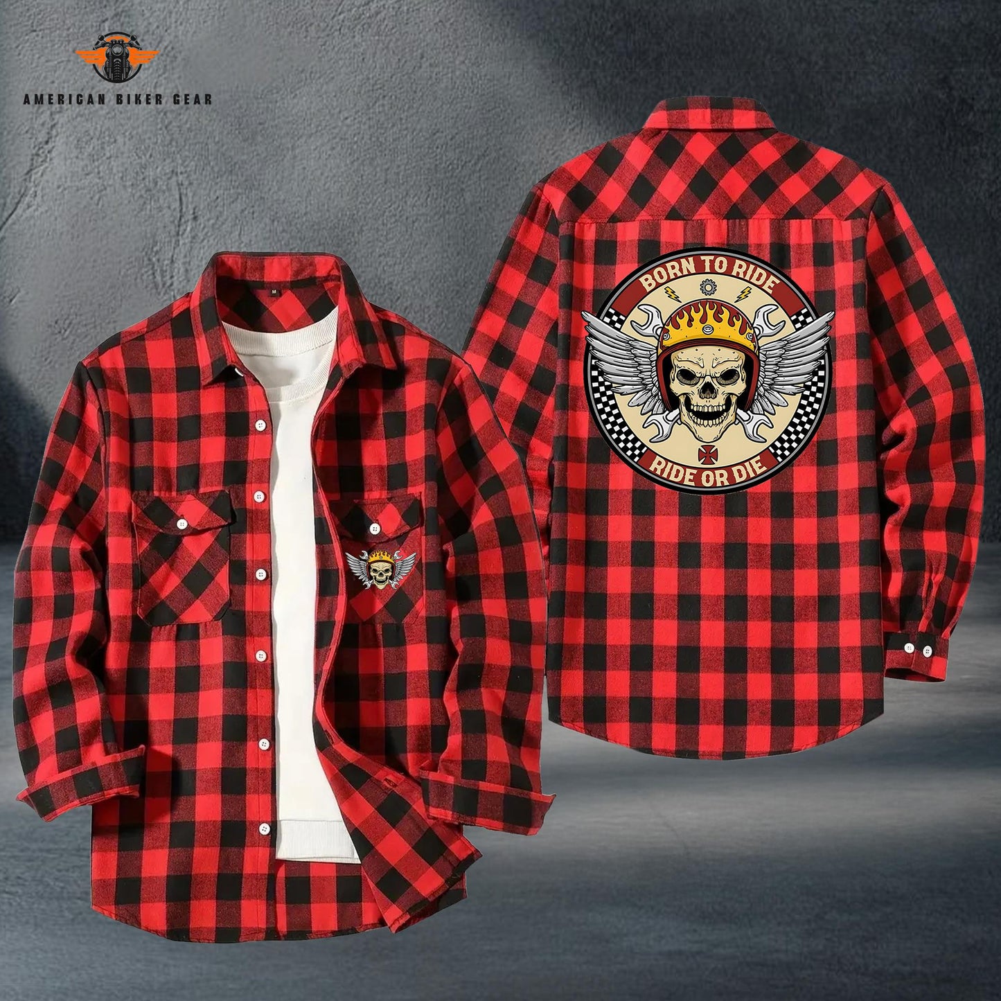Biker Personalized Casual Flannel Long Sleeve Shirt LV06