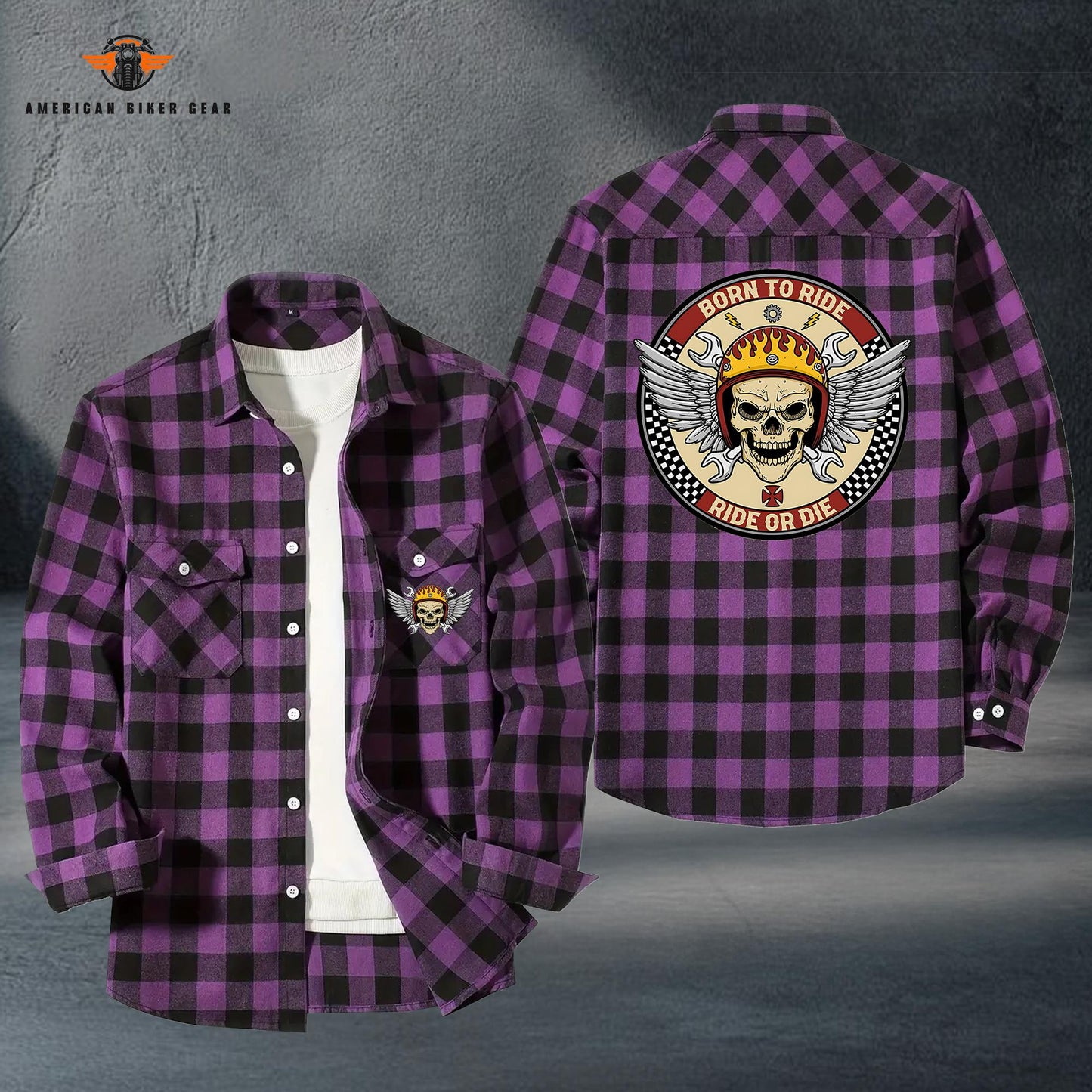 Biker Personalized Casual Flannel Long Sleeve Shirt LV06