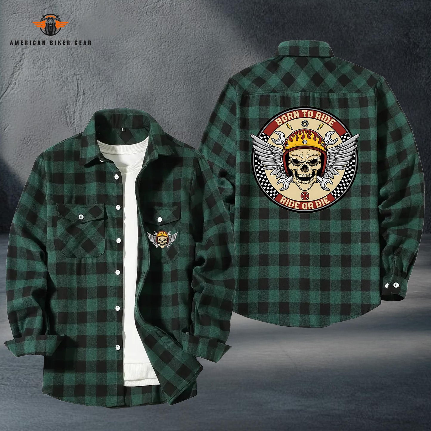 Biker Personalized Casual Flannel Long Sleeve Shirt LV06