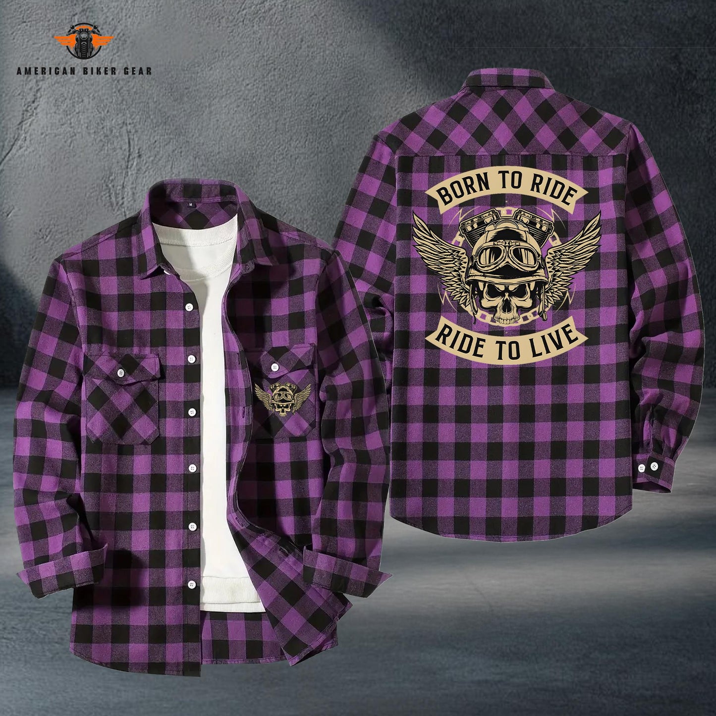 Biker Personalized Casual Flannel Long Sleeve Shirt LV07