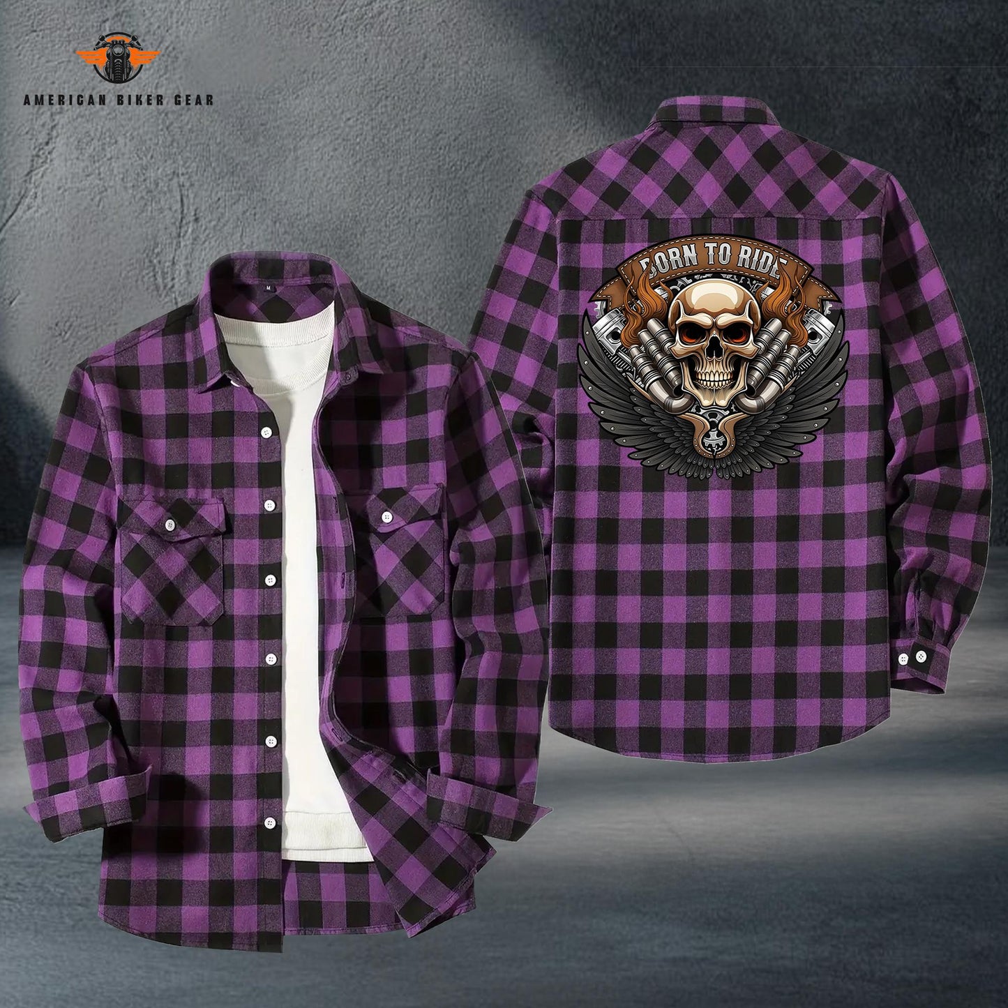 Biker Personalized Casual Flannel Long Sleeve Shirt LV08