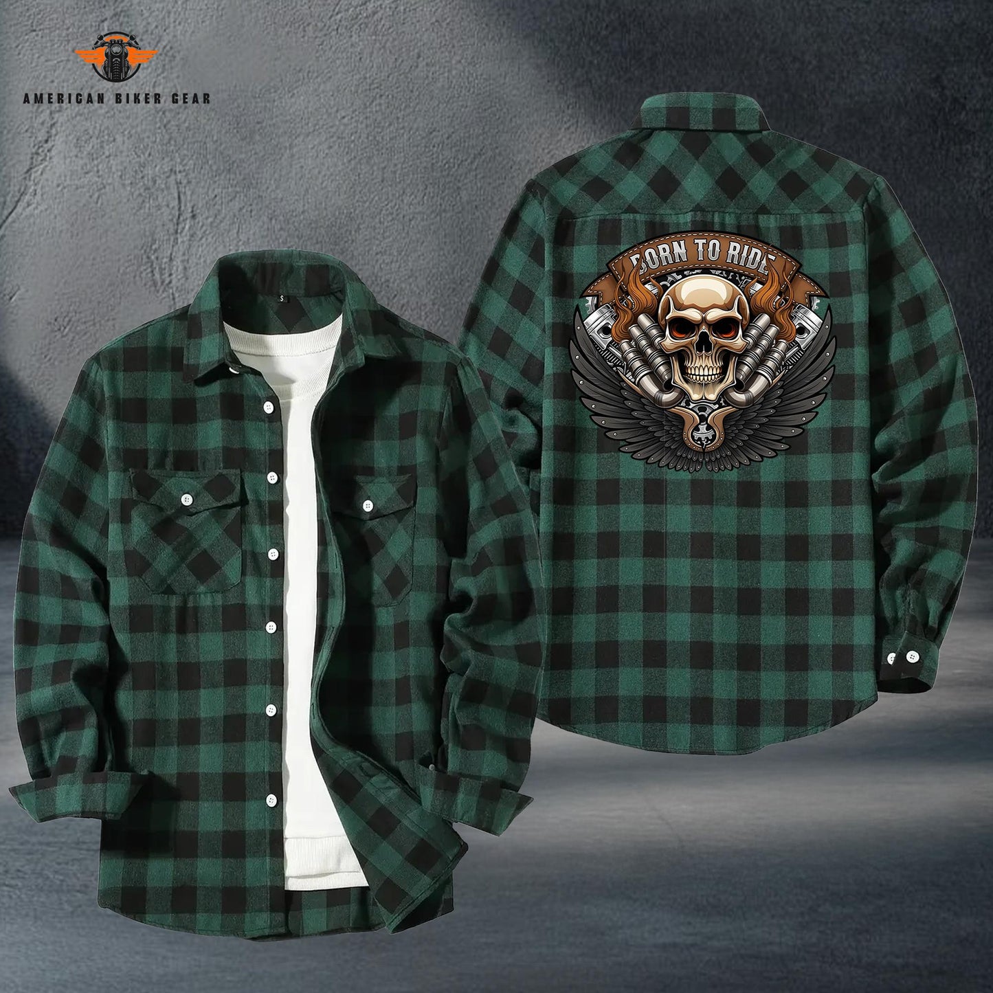 Biker Personalized Casual Flannel Long Sleeve Shirt LV08