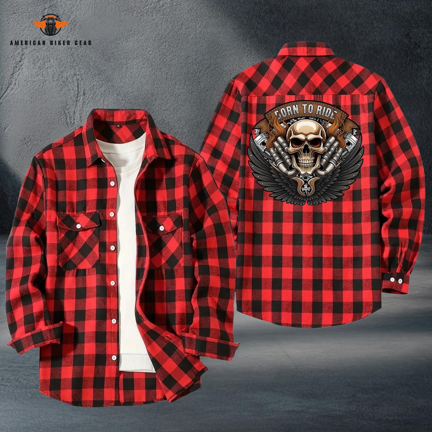 Biker Personalized Casual Flannel Long Sleeve Shirt LV08