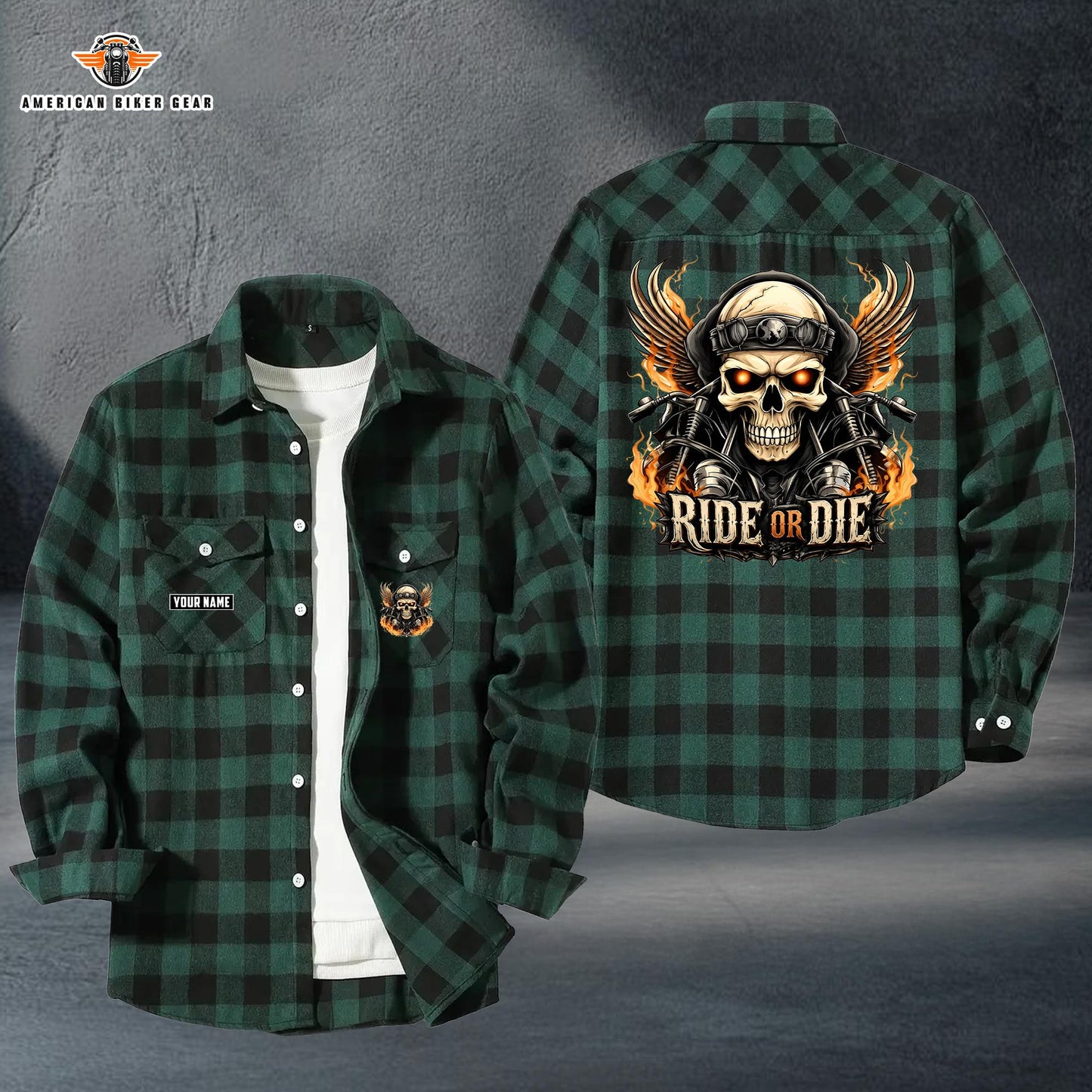 Biker Personalized Casual Flannel Long Sleeve Shirt LV09