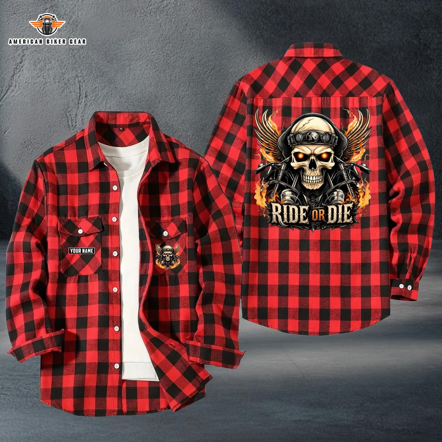 Biker Personalized Casual Flannel Long Sleeve Shirt LV09