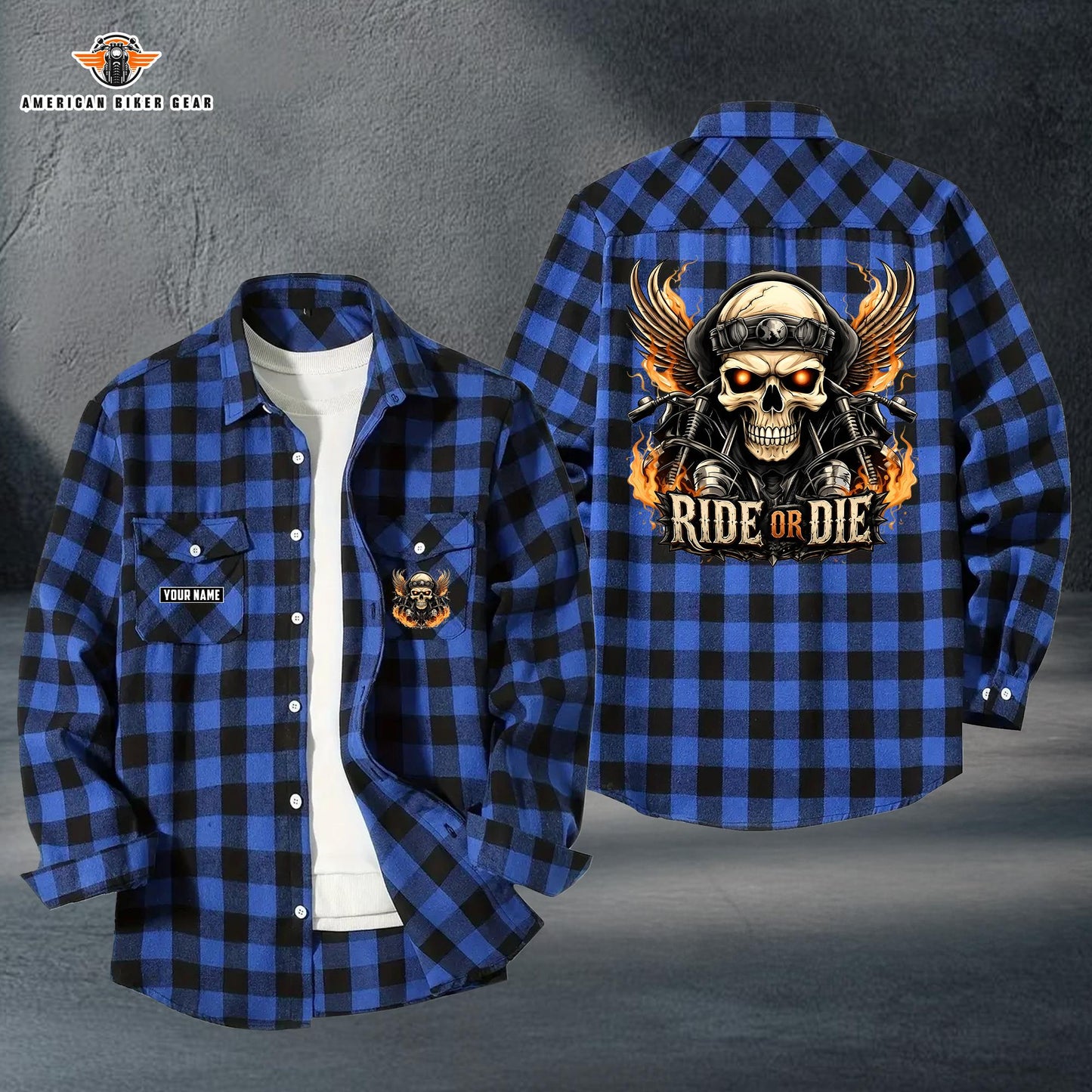 Biker Personalized Casual Flannel Long Sleeve Shirt LV09
