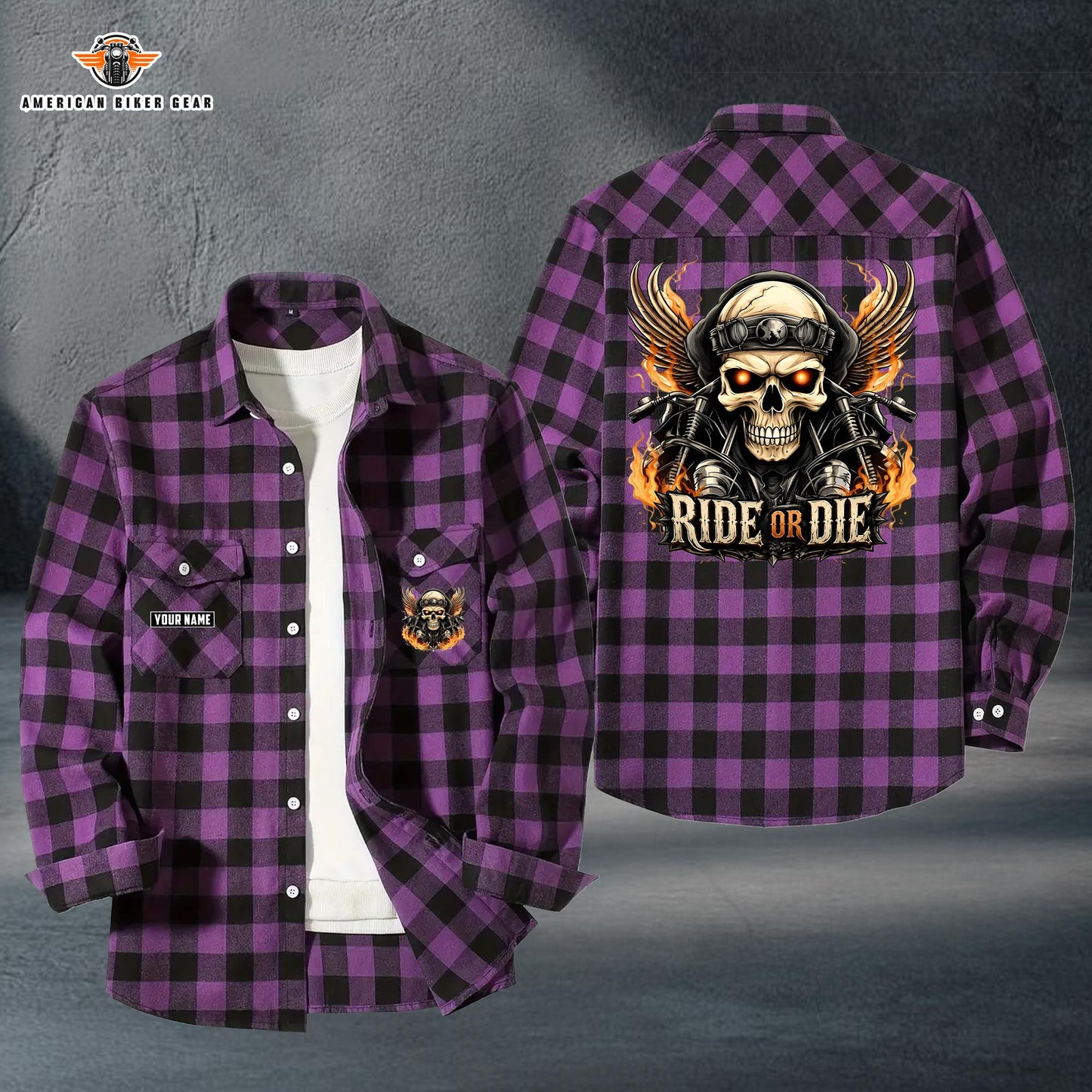 Biker Personalized Casual Flannel Long Sleeve Shirt LV09