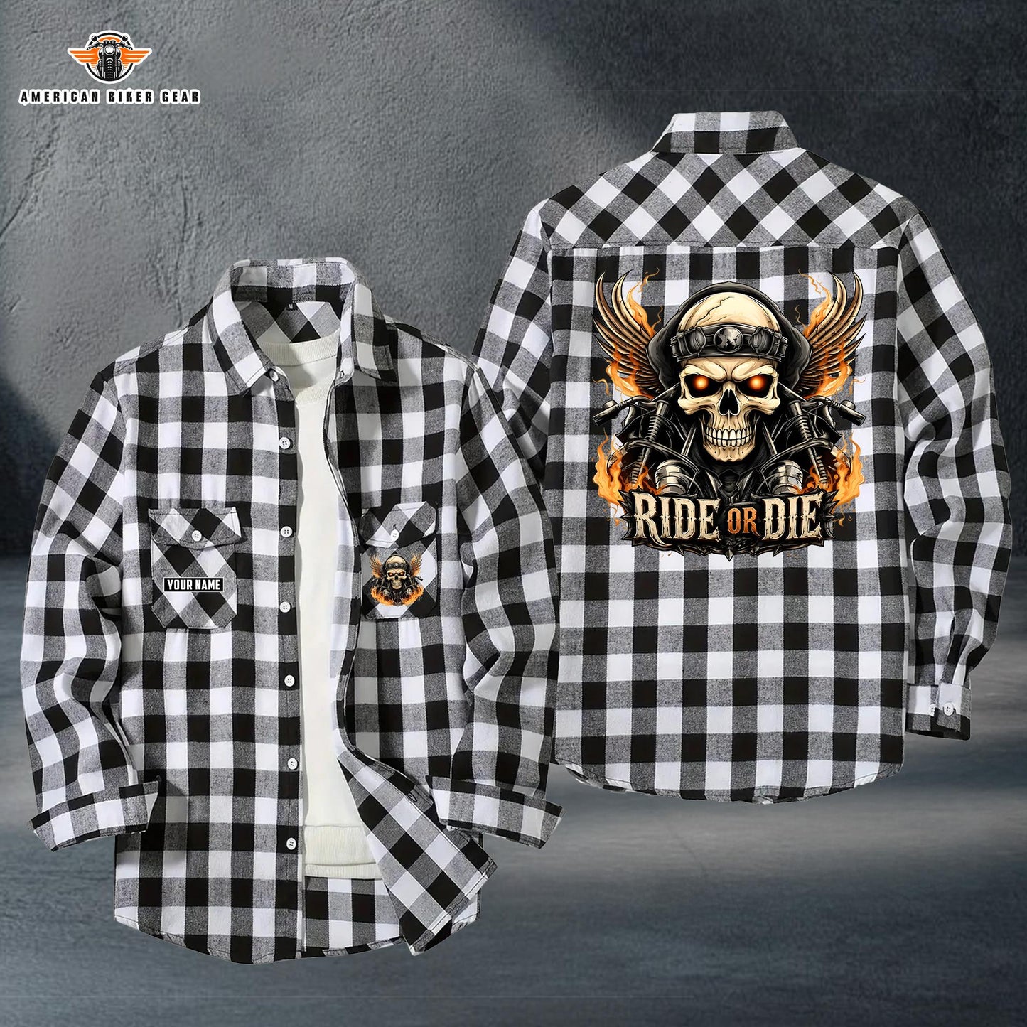Biker Personalized Casual Flannel Long Sleeve Shirt LV09
