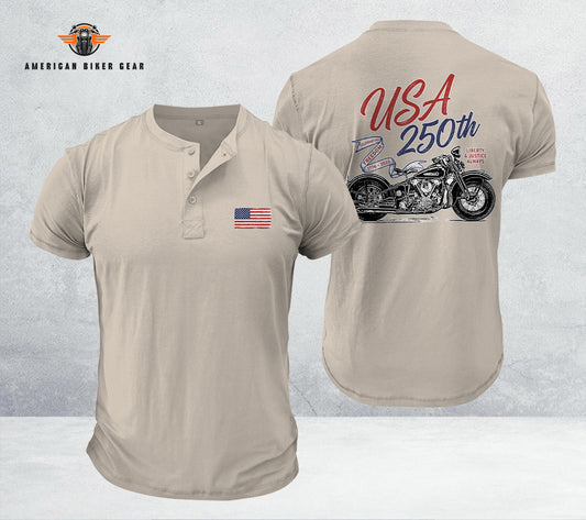 USA 250th Anniversary Motorcycle Personalized Henley Shirt LV11