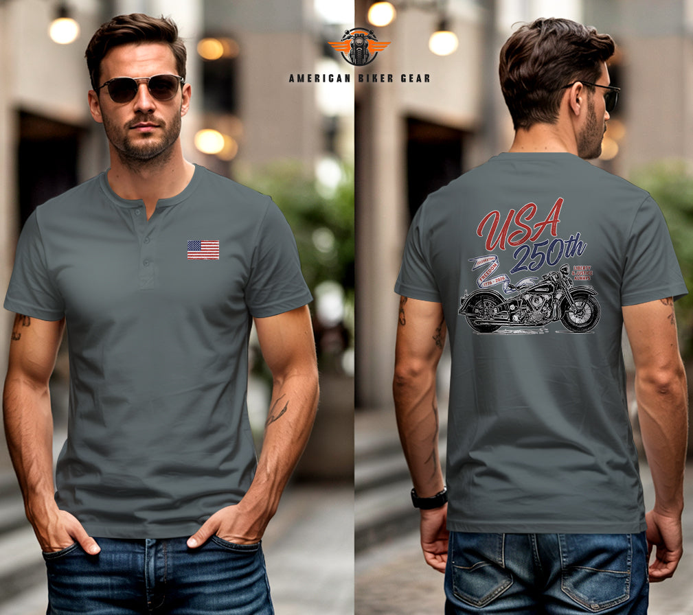 USA 250th Anniversary Motorcycle Personalized Henley Shirt LV11