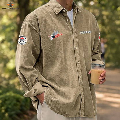 Biker Personalized Corduroy Shirt Button Long Sleeves LV09