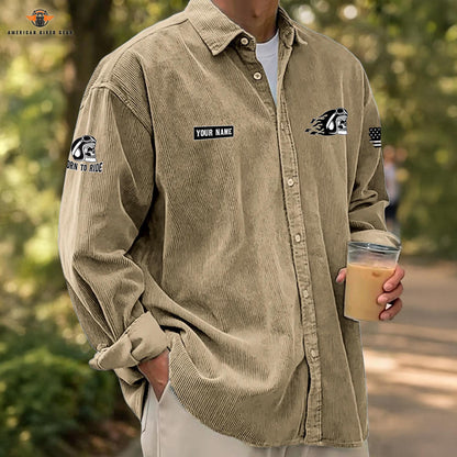 Biker Personalized Corduroy Shirt Button Long Sleeves LV10