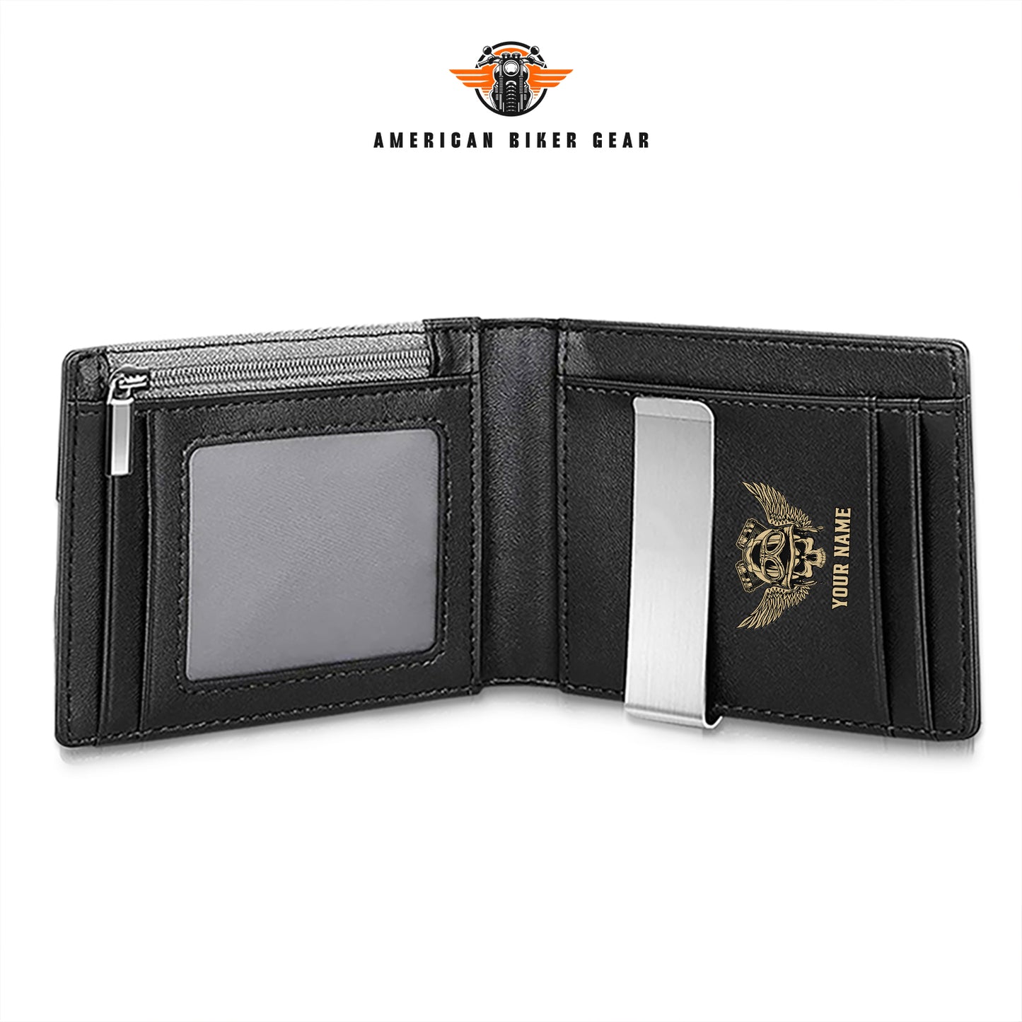 Biker Personalized Leather Money Clip Slim Wallet LV03